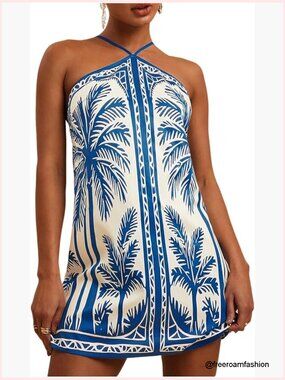 Boho Backless Halter Mini Dress for Summer Vacation
